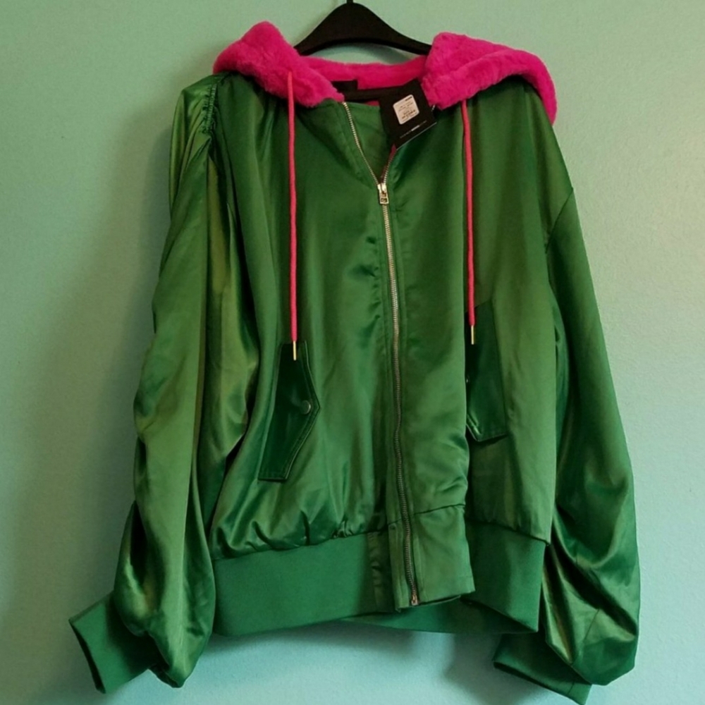 Fashion Nova Bomber Jacket With Faux Fur Hood